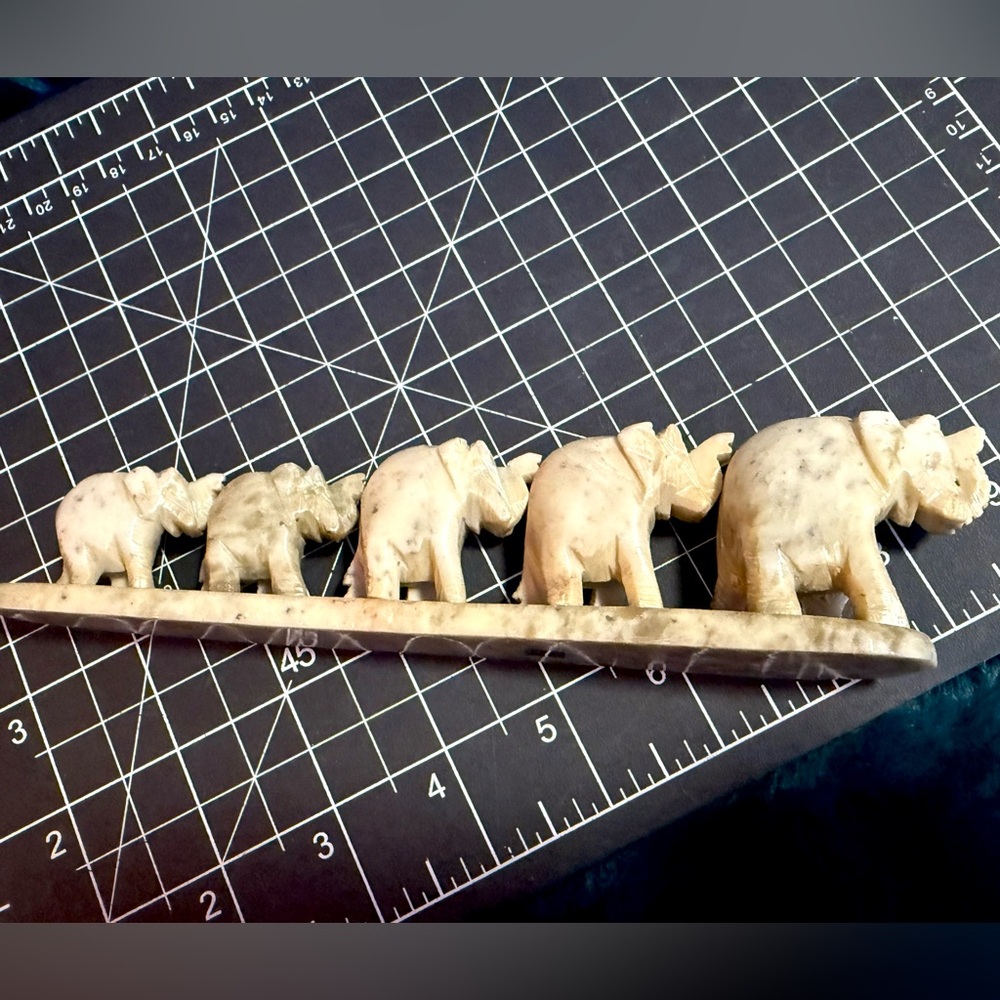 Carved Soapstone Elephant Family Good Luck Statue Sculpture Made In India